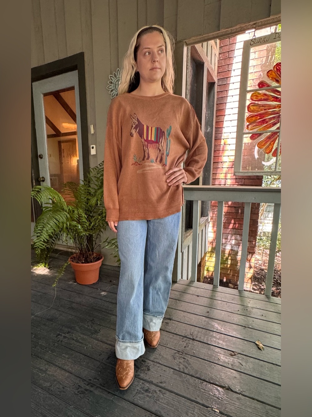Rust Orange Donkey Crewneck Sweater